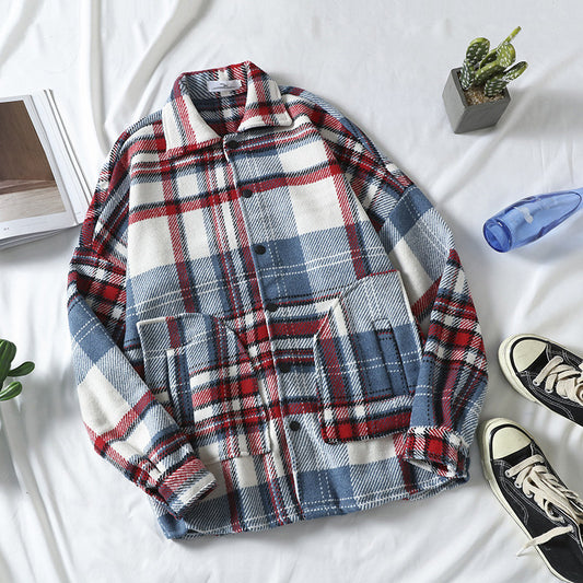 Autumn Brushed Plaid Shirt Men